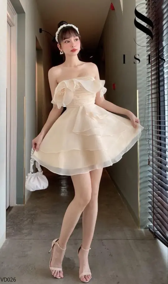 Brown tube top waist slim short skirt homecoming dress R3496