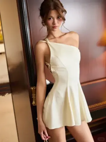 White asymmetrical suspenders waist slim backless sexy short skirt homecoming dress R4475