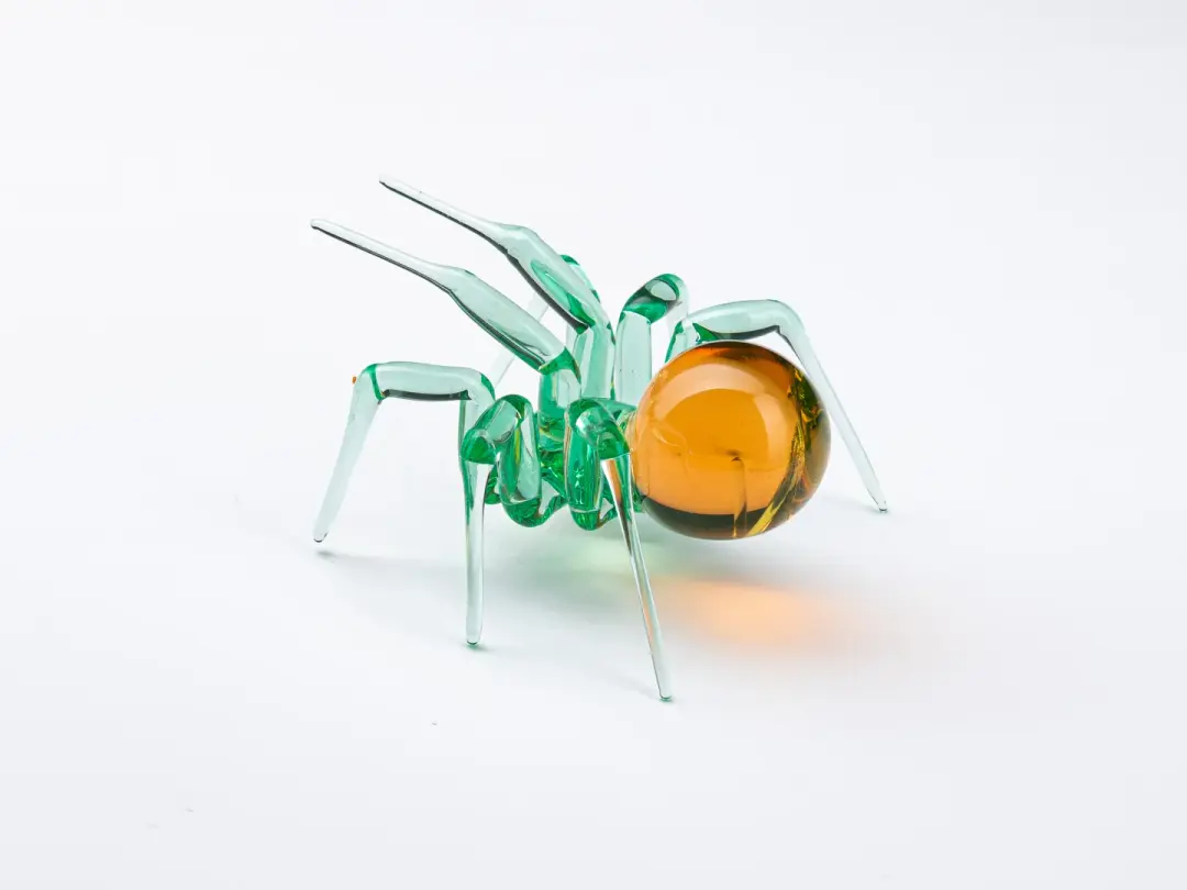 Bronze Uranium Glass Spider Sculpture, Murano Glowing Green Figurine