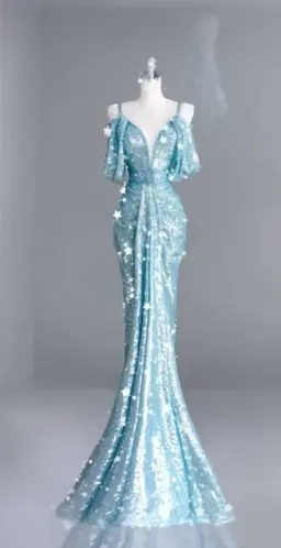Light Blue Spaghetti-Strap Waist-Cinched Slim-Fit Bodycon Long Ball Gown R7151