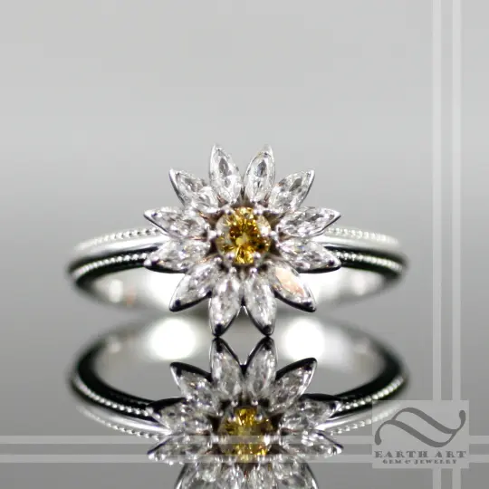 14k white gold and Diamond Daisy Ring