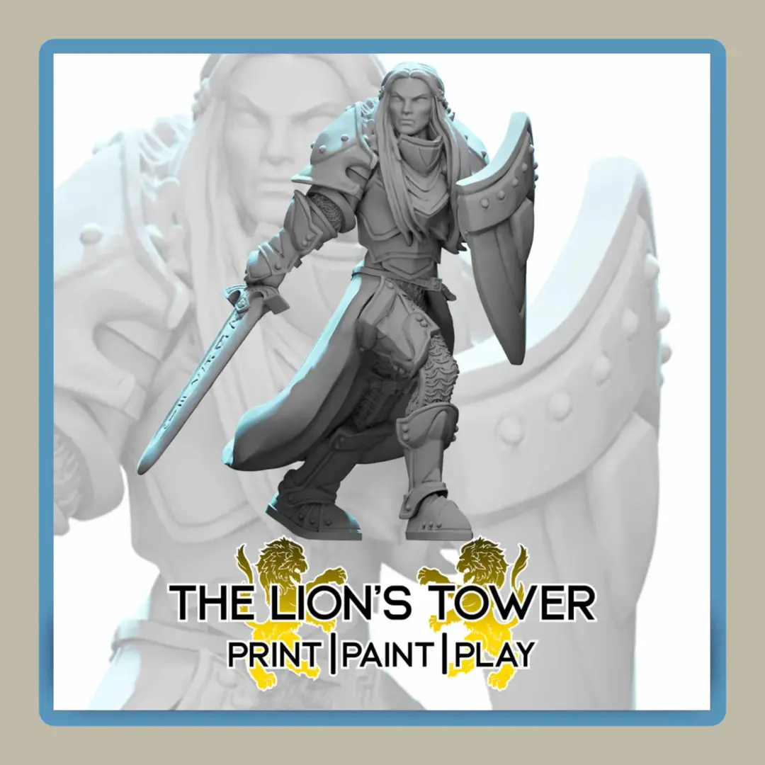 render of 32mm miniature Sister Rogetta Female Paladin