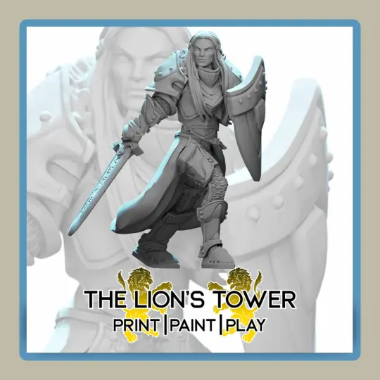 render of 32mm miniature Sister Rogetta Female Paladin
