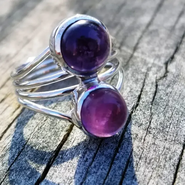Duality's Dance - Amethyst Two-Stone Sterling Silver Ring