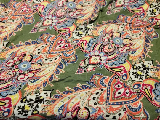 Bright Olive Green Large Paisley Knit- Remnant Piece 1 Yard