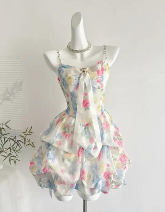 Pretty Floral Homecoming Dress A-Line Spaghetti Straps Corset Mini Summer Dress RS766