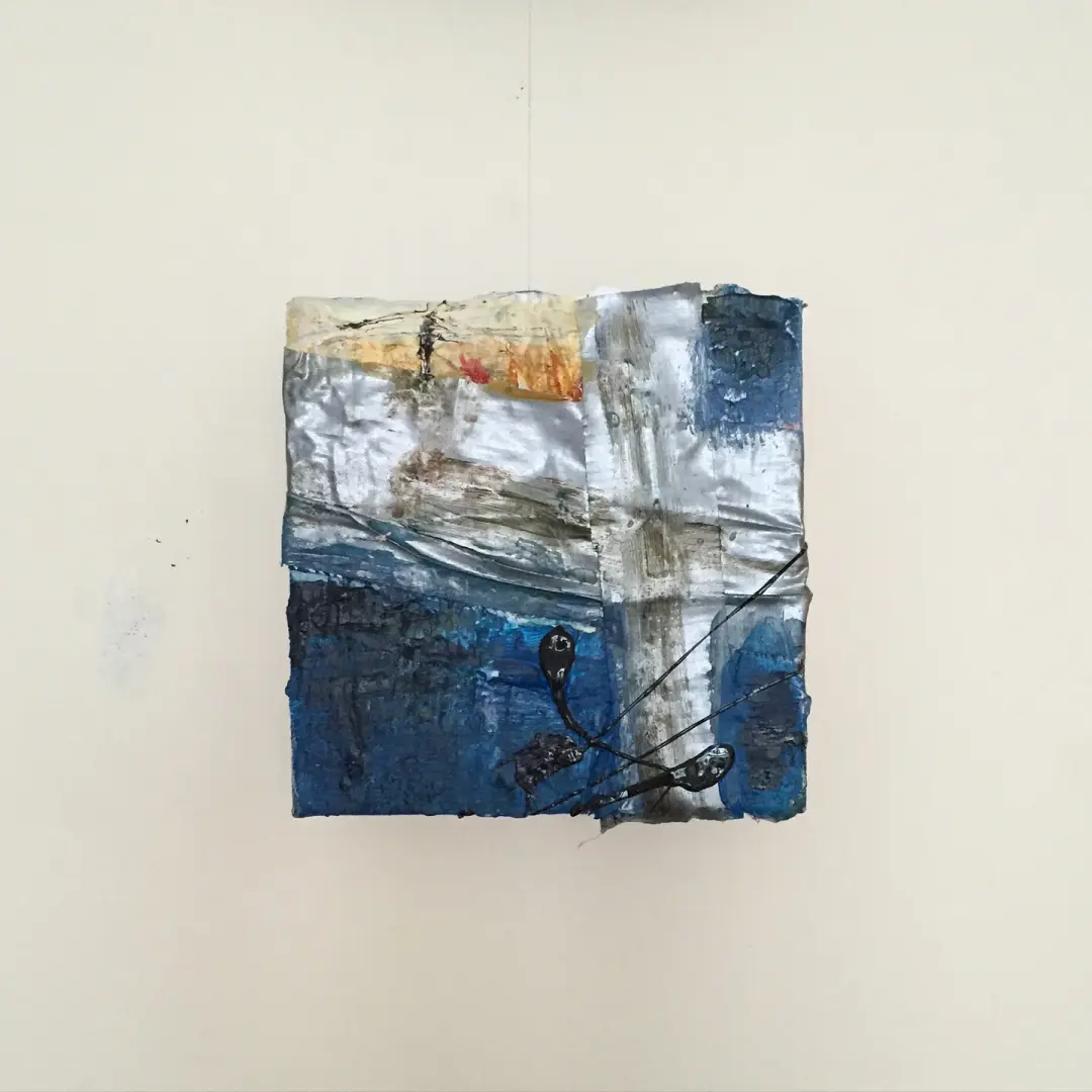 SHELTER #8 - Acrylic on canvas with tape, 10 x 10cms