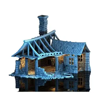 Unpainted 28mm 3D-printed gutted timber-frame house ruin — tabletop RPG terrain for D&D, Pathfinder & wargaming