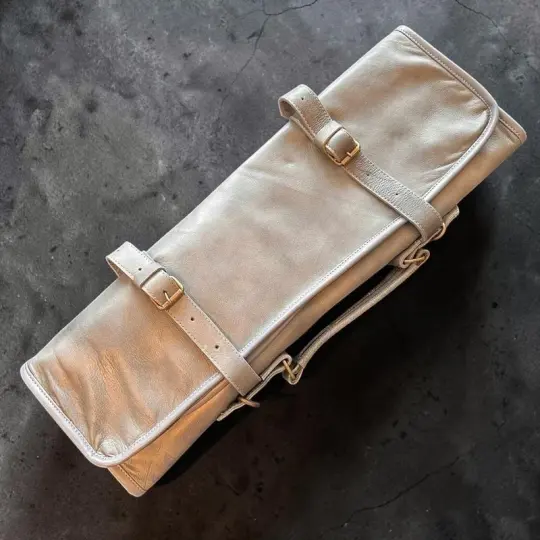 Tokushu Knife Premium Leather Japanese Knife Roll- light gray