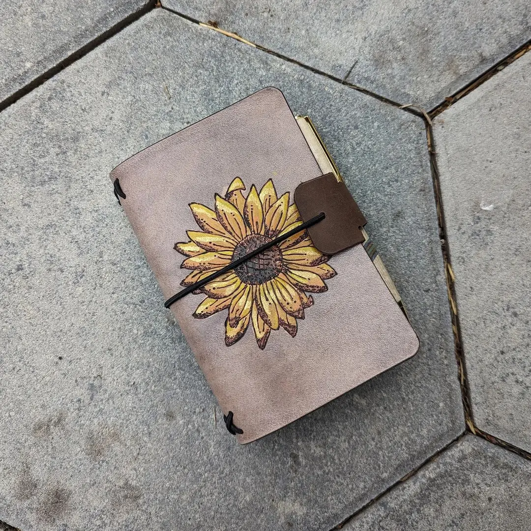 POCKET Traveller's Notebook | Pyrography Sunflower #1