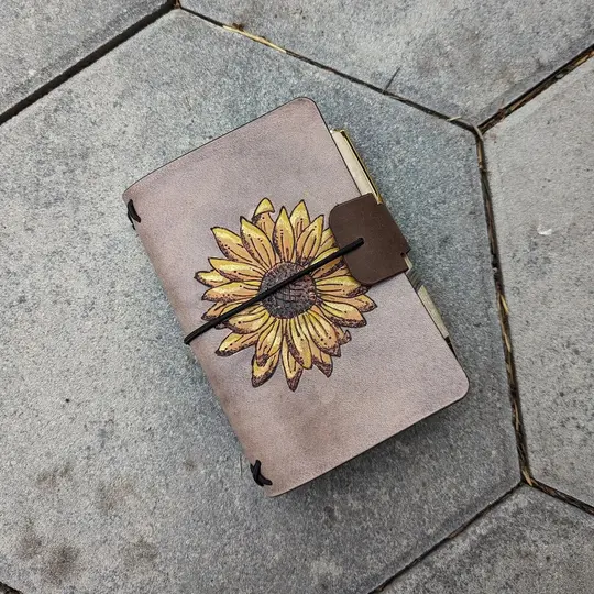 POCKET Traveller's Notebook | Pyrography Sunflower #1