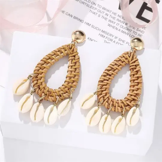 Bohemian Rattan Shell Earrings