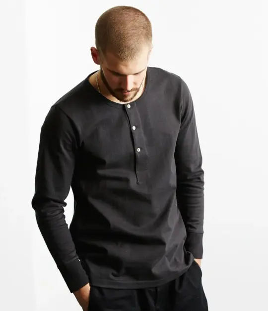 206 Loopwheeled Classic Fit Midweight Long Sleeve Henley