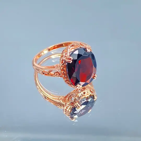 Natural Garnet Ring, Size 6, Rose Gold plated Sterling Silver Jewelry Edwardian style #D70z - Ready to Ship