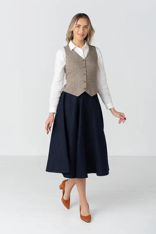 Classic – Full-Circle Twill Linen Midi Skirt