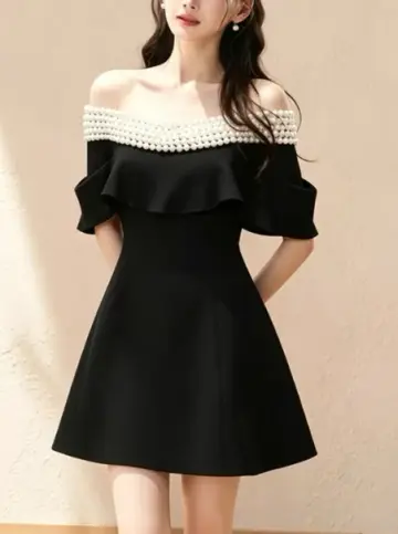 French Chic Black Beading A-line Bateau Corset Mini Evening Dress Homecoming Dress RS530