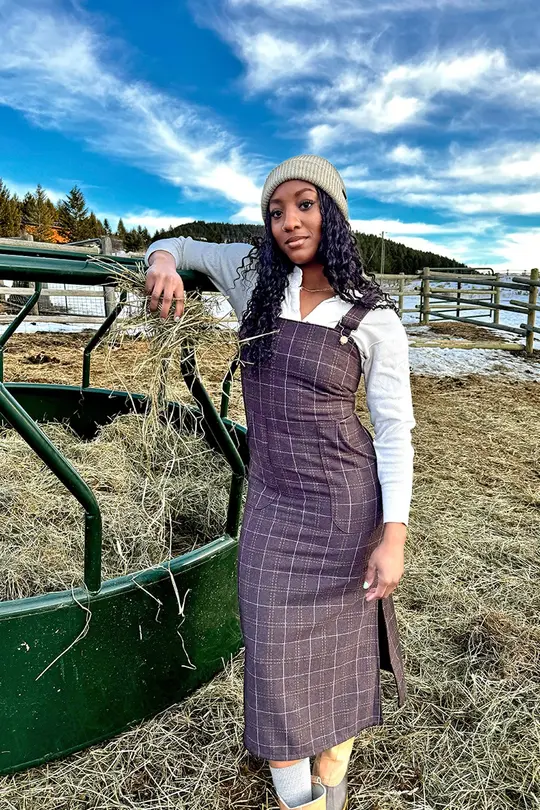 Long Wool Jumper in Windowpane-Medium