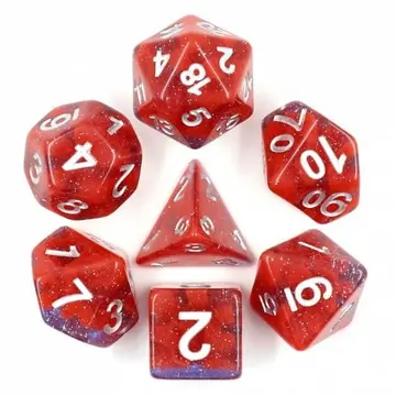 Crystal Rose Dice Set – Clear Blue Resin with Red Ink & Glitter