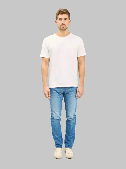 Japan Blue J301-MID 14.8oz US Cotton Stonewashed Circle Straight Jeans Middle Indigo