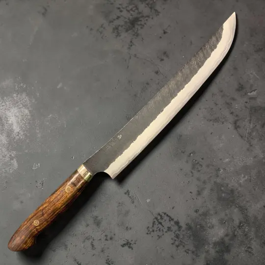 Nigara Hamono SG2 Kurouchi Tsuchime Sakimaru Sujihiki Slicer 270mm with Ironwood Western Handle