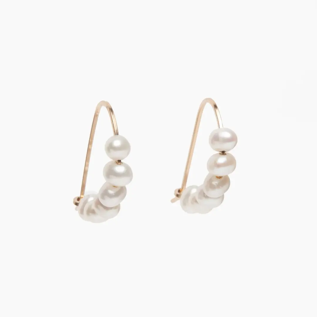 Small Pearl Curved Hoop Earrings