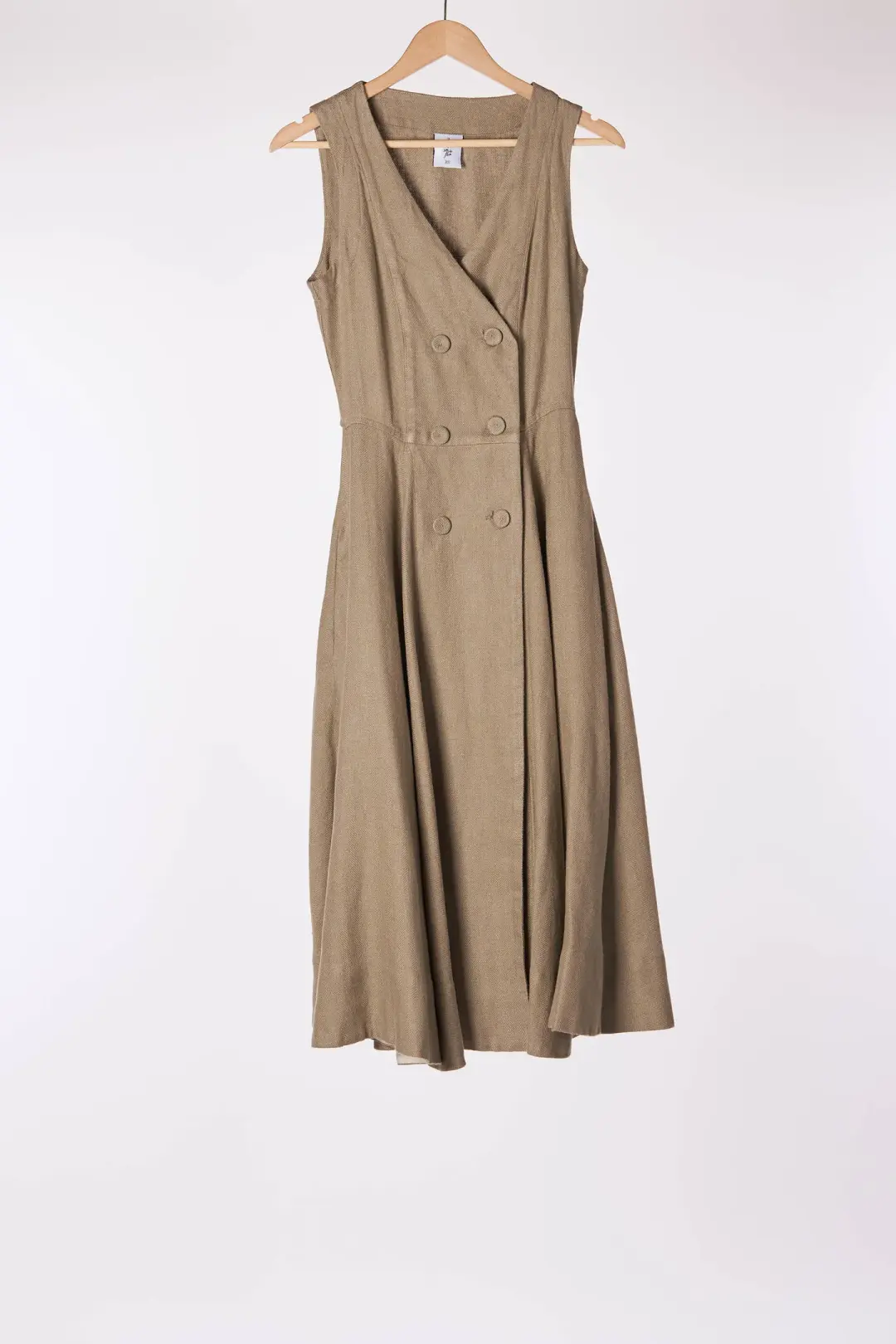 Rosa Dress, Sleeveless, Vetiver Green Herringbone