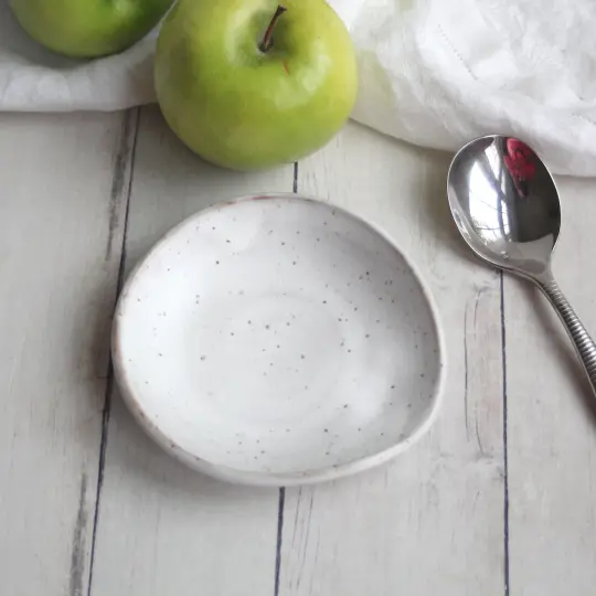 Medium Spoon Rest in Matte White and Speckled Stoneware, Coffee Station Dish, Made in USA