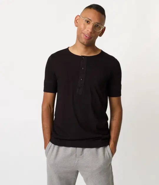 103 Loopwheeled Maco-Imit Short Sleeve Henley