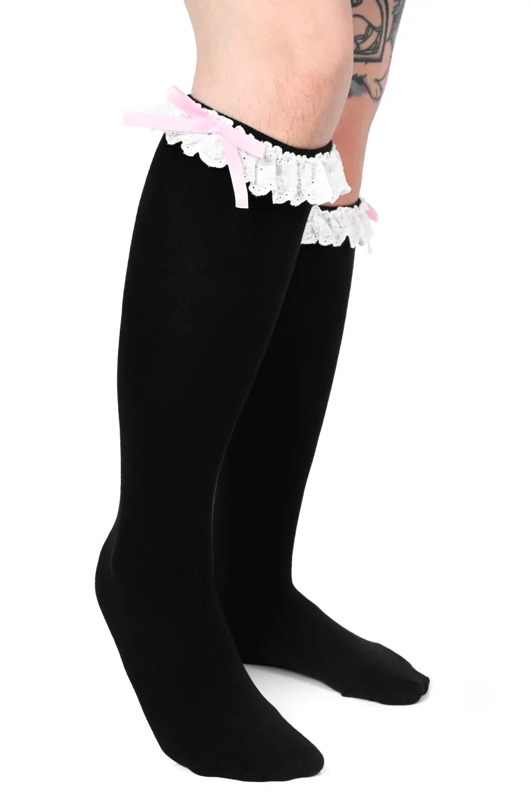 Marie Knee High Ruffle Socks -Black