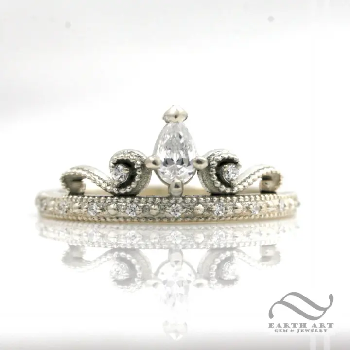 Petite ladies Tiara Engagement Ring - 14k and Diamond