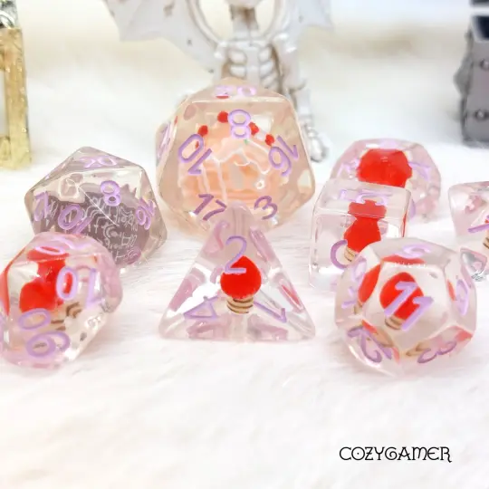 Happy Birthday Dice Set – 8-Piece Clear Cake Candy Extra D20 DnD Dice