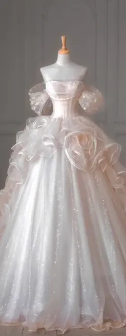 Light pink one-shoulder slim waist rolled skirt design cute and elegant ball gown bridal dress R5875