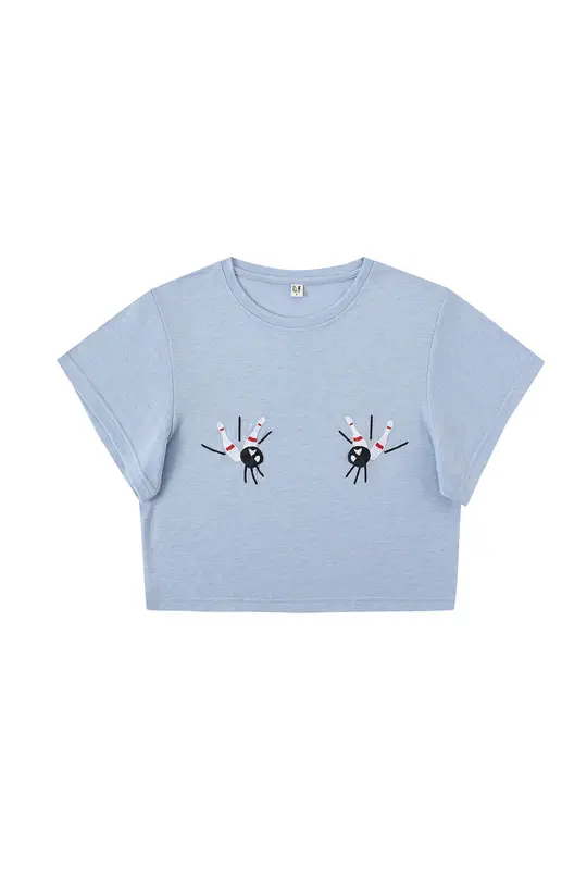 Bowling Boobs Wool Blend Tommy Tee Blue