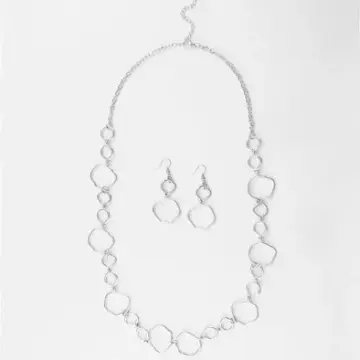Unique Silver Chain Necklace and Earrings Set