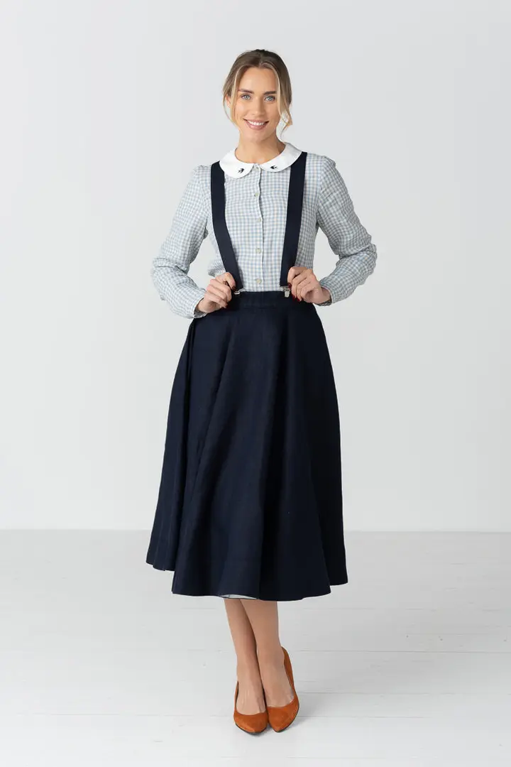 Classic – Full-Circle Twill Linen Midi Skirt