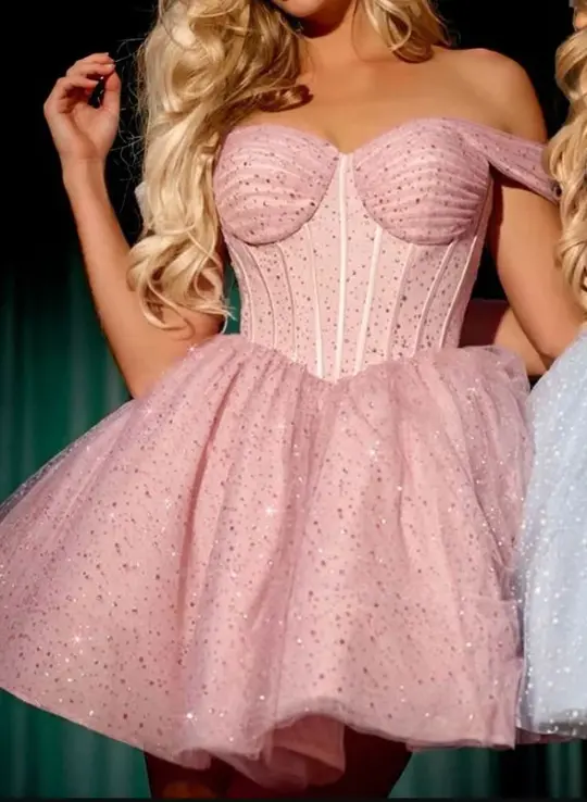 Glitter Sequins Sweet Women's Homecoming Dress Pink Corset Short Prom Dress Birthday Dress RS2806