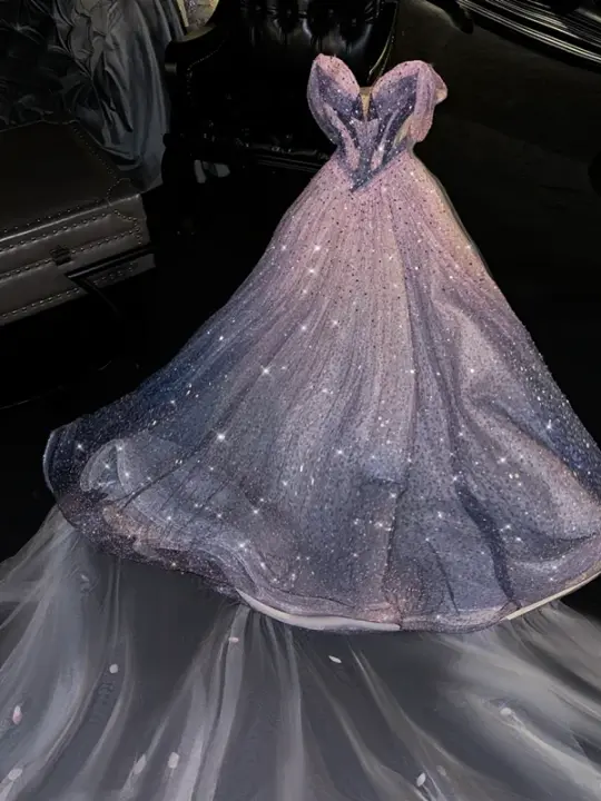 Light purple gradient strapless fitted waist long ball gown/bridal dress R8776