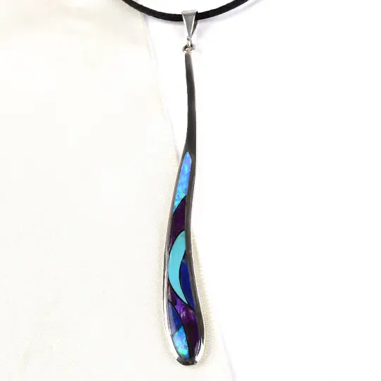 4" Long Mixed Gems Inlay Pendant