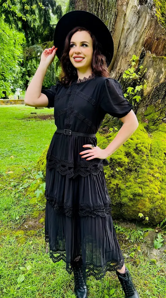 Annabel Romantic Cottage Goth Tiered Dress - Witchy Cottagecore Dress