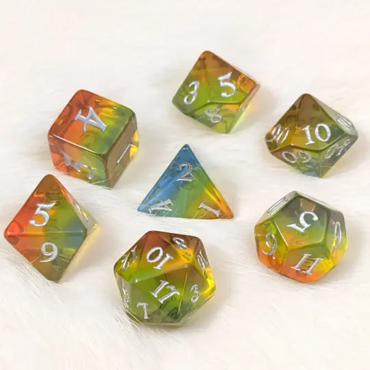 Sunrise Dice Set – 7-Piece Orange Yellow Gradient DnD Dice | Fennek & Finch