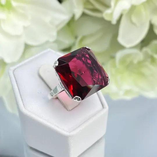 Ruby Ring, Size 9, 20ct Big Huge Square Gem, Vintage Jewelry #D1 - Ready to Ship