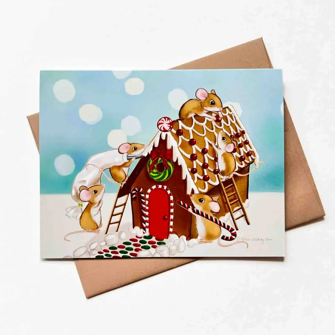 Mice Gingerbread House Construction Crew Christmas Card