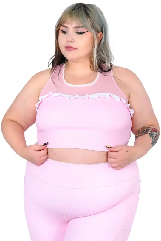 Pink Ruffle Racerback Sports Bra