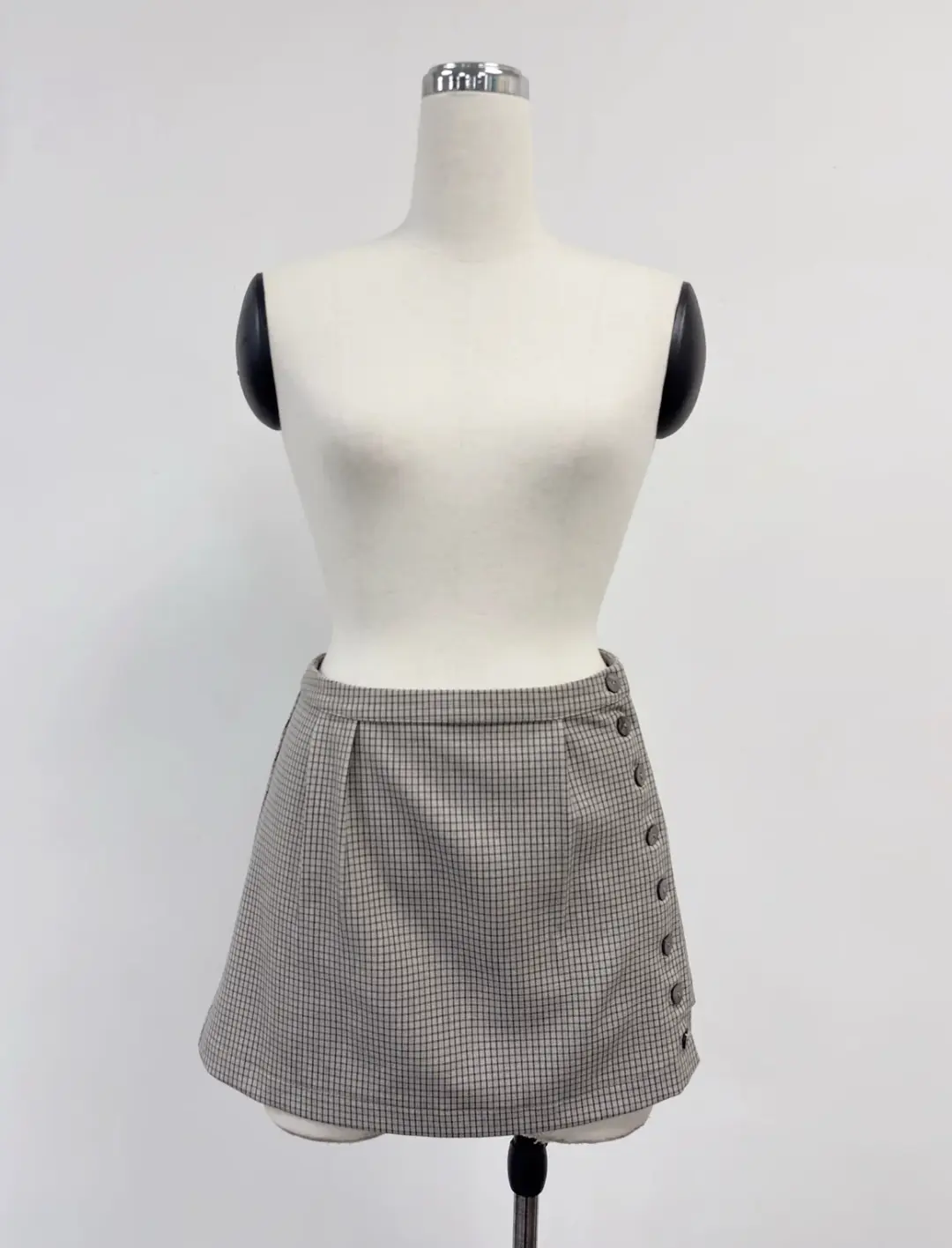 SAMPLE #435 - S Asymmetrical Button Mini Skirt - Grey Check