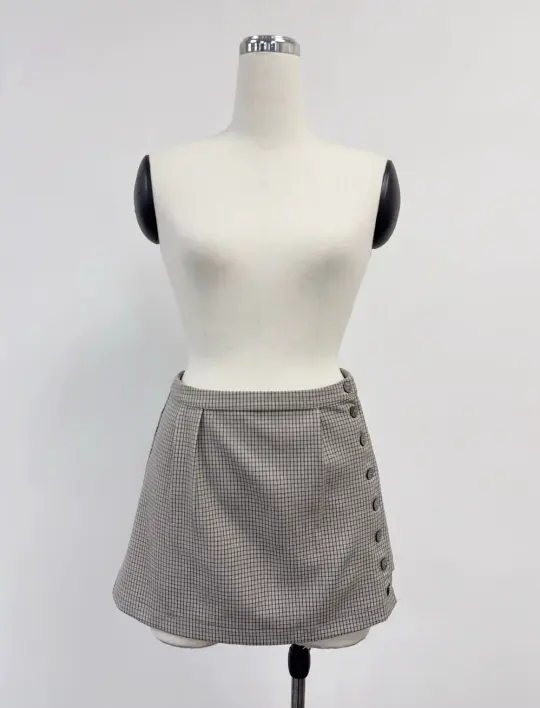 SAMPLE #435 - S Asymmetrical Button Mini Skirt - Grey Check