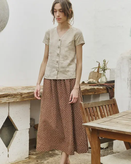 GETTY-2 button front linen top