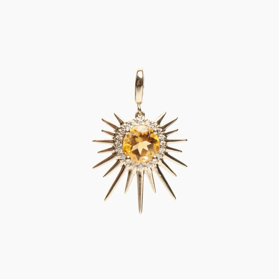 Gold Citrine and Diamond Sun Charm