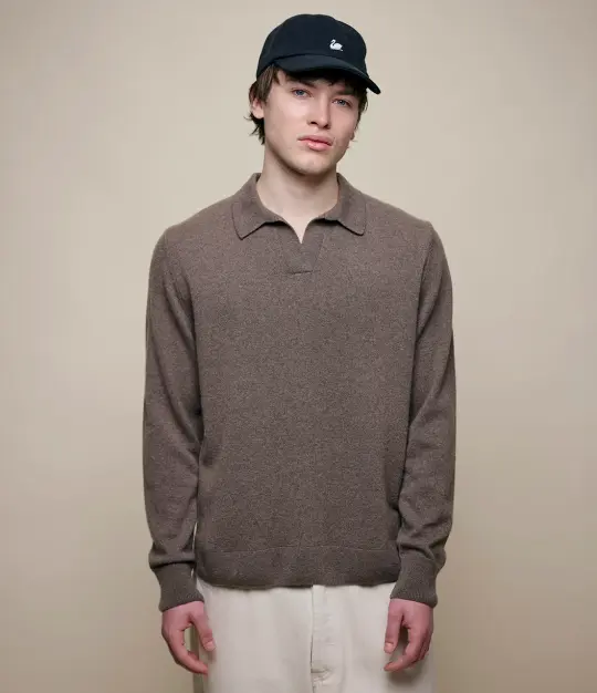 Merino Wool-Cashmere-Silk Long Sleeve Polo Shirt