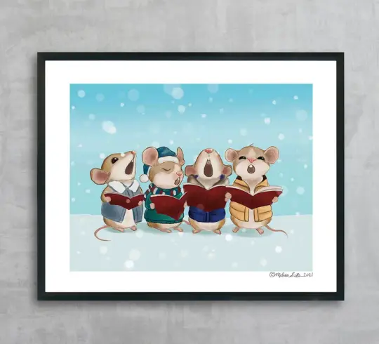 Christmas Carolling Mice Fine Art Print, Wholesale