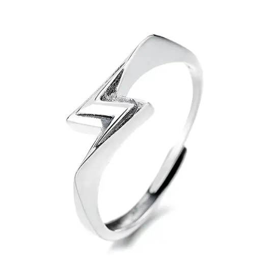 'Flash' Lightning Bolt Silver Ring Adjustable